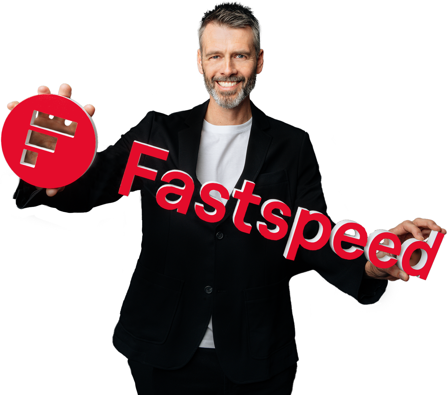 Mand der holder teksten fastspeed logo
