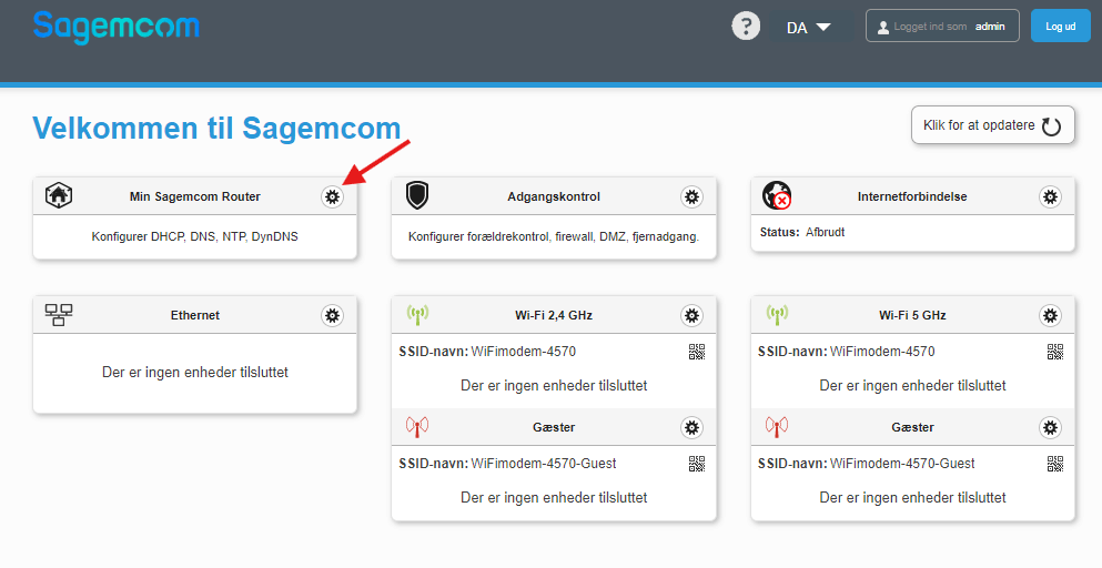 Tryk på tandhjulet ved My WiFimodem