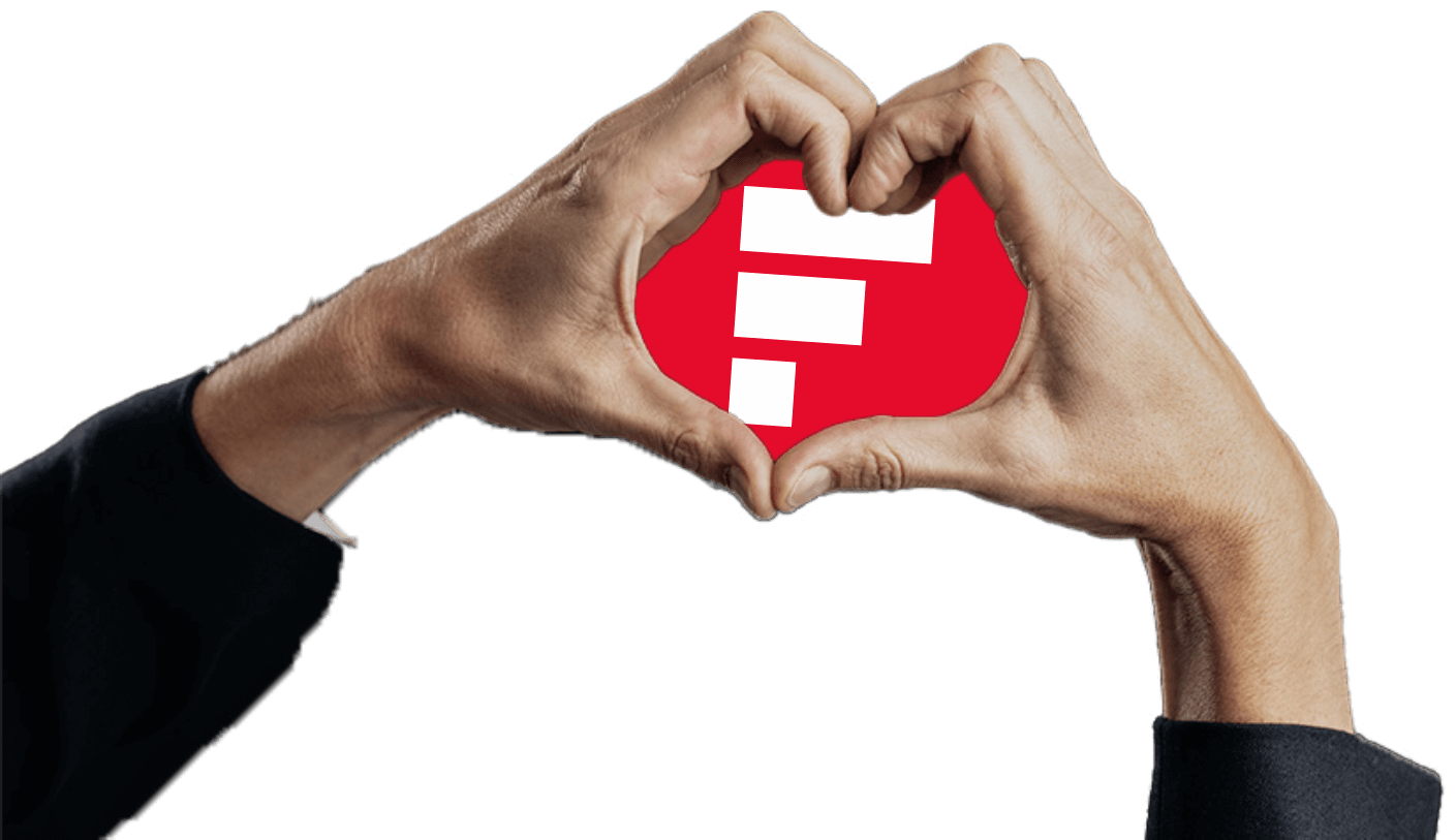 Hænder der danner et hjerte med et Fastspeed logo inde i